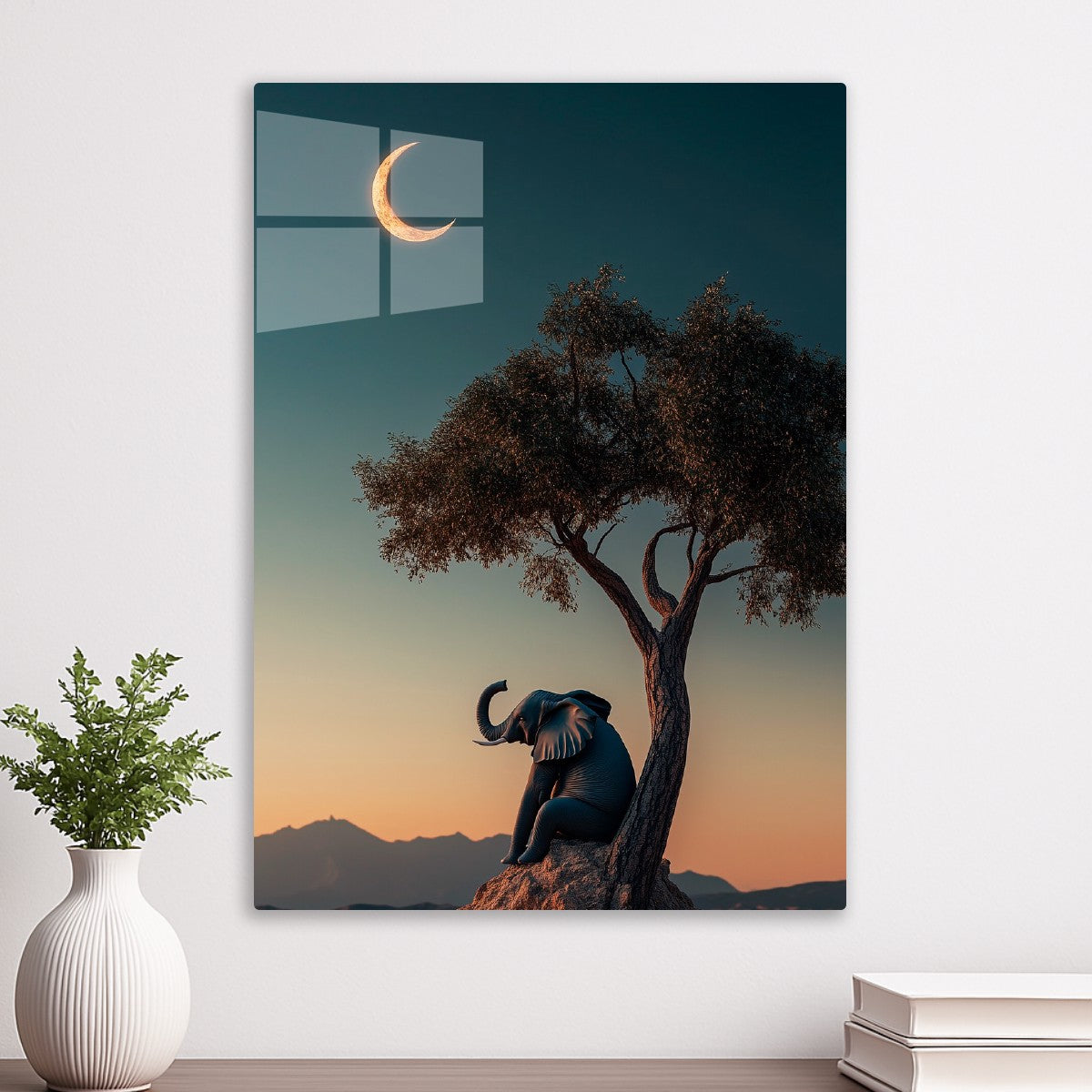 Elephant and crescent moon