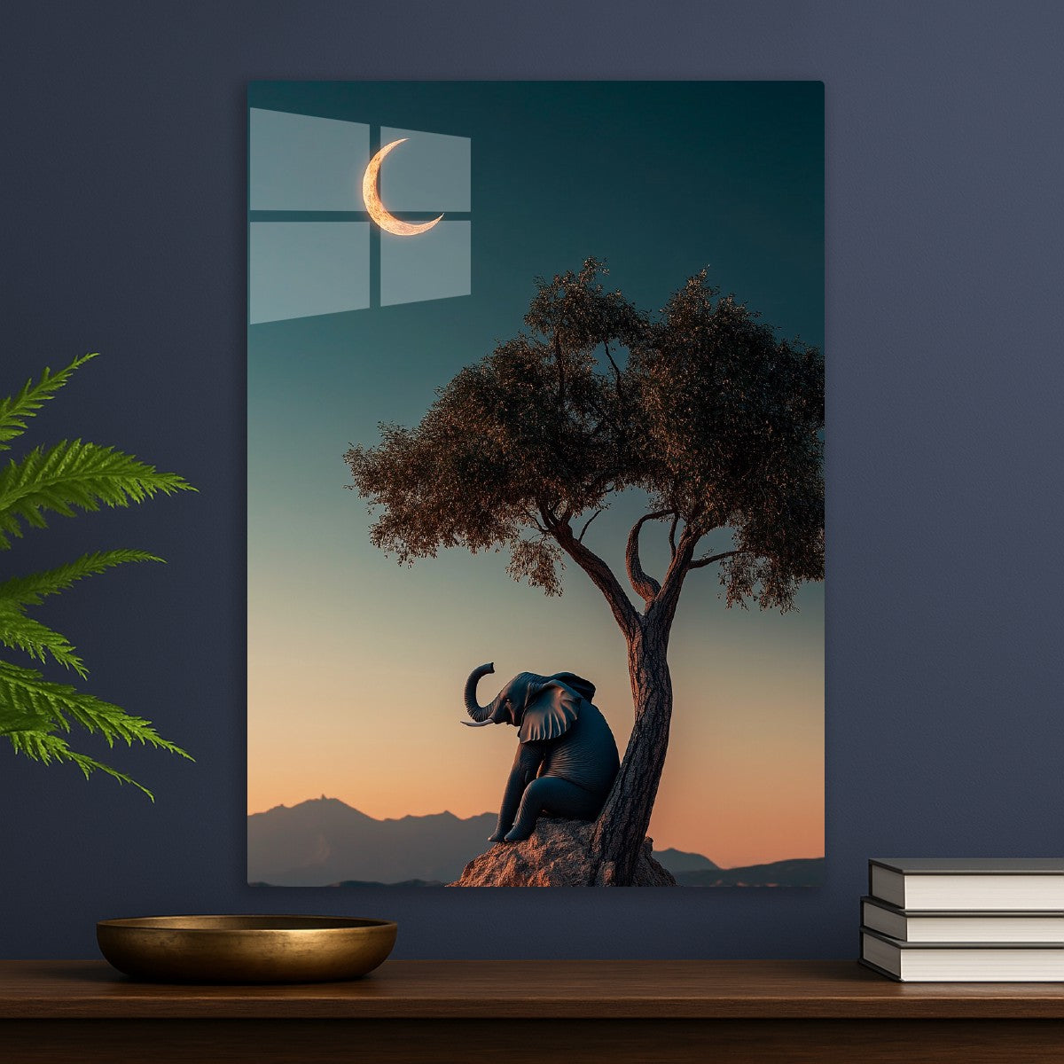Elephant and crescent moon