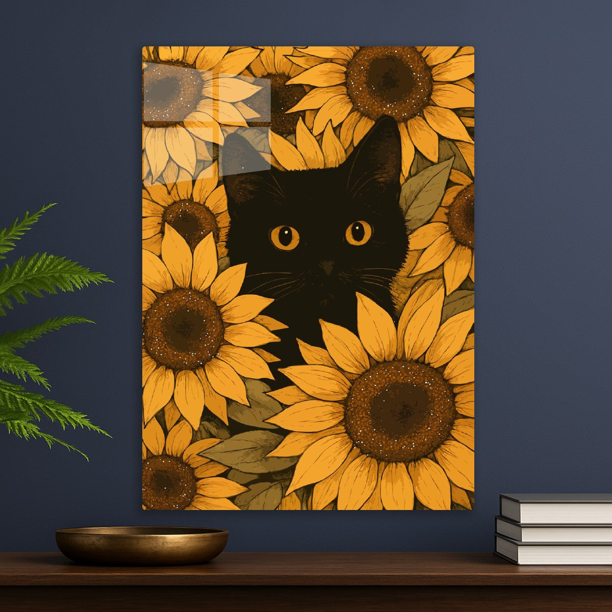 Black Cat in Sunflower Field
