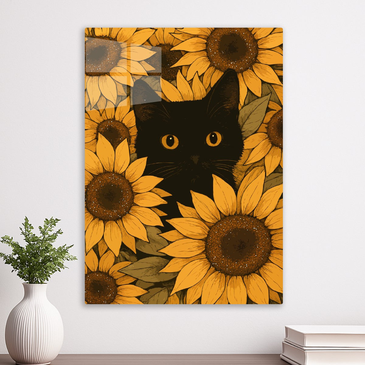 Black Cat in Sunflower Field