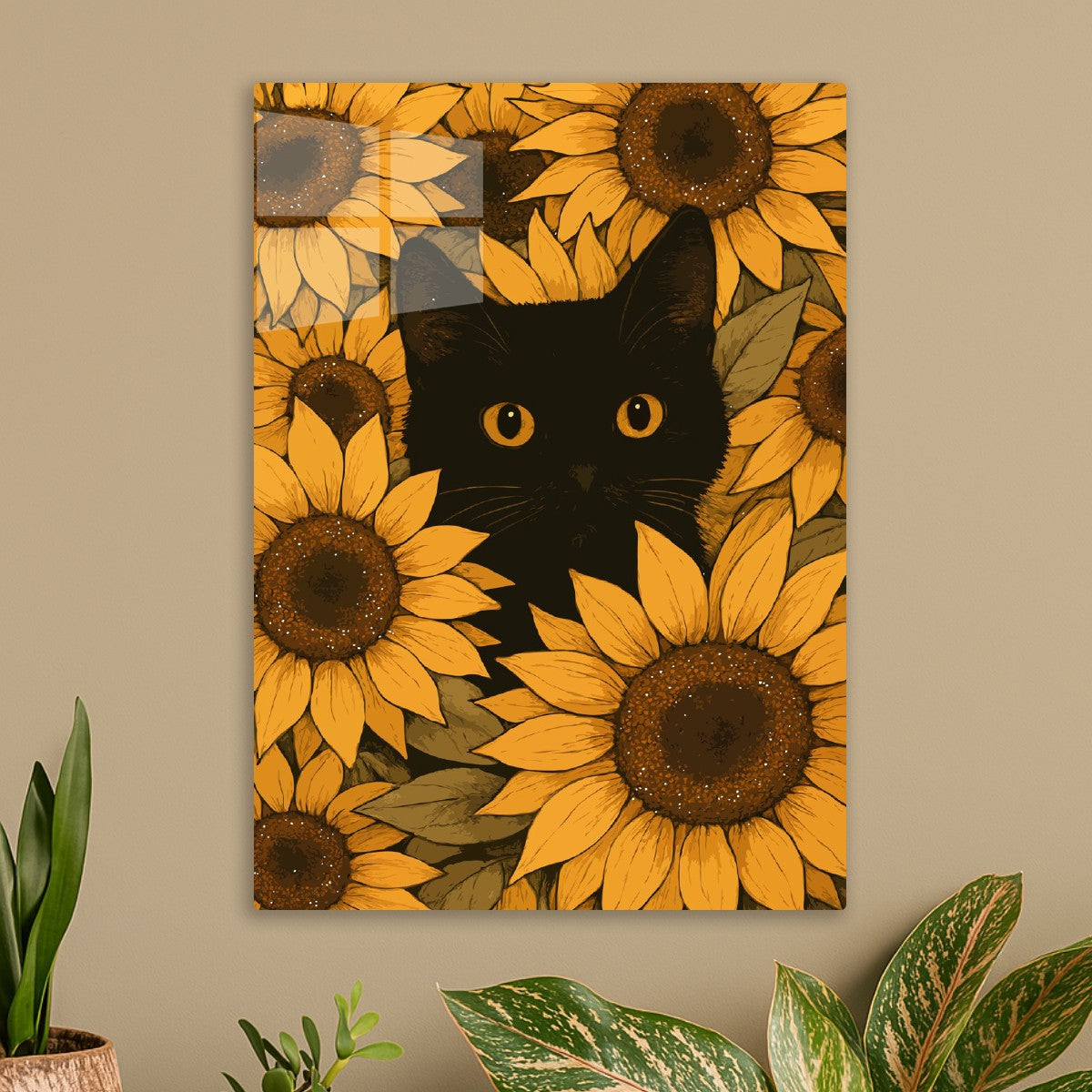 Black Cat in Sunflower Field
