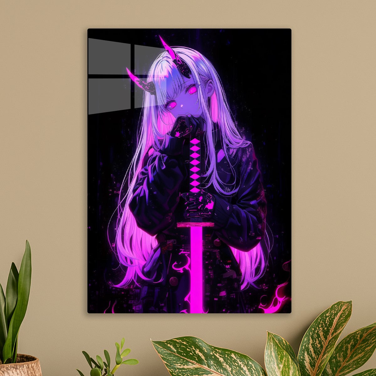 Pink Neon Demon Anime Girl
