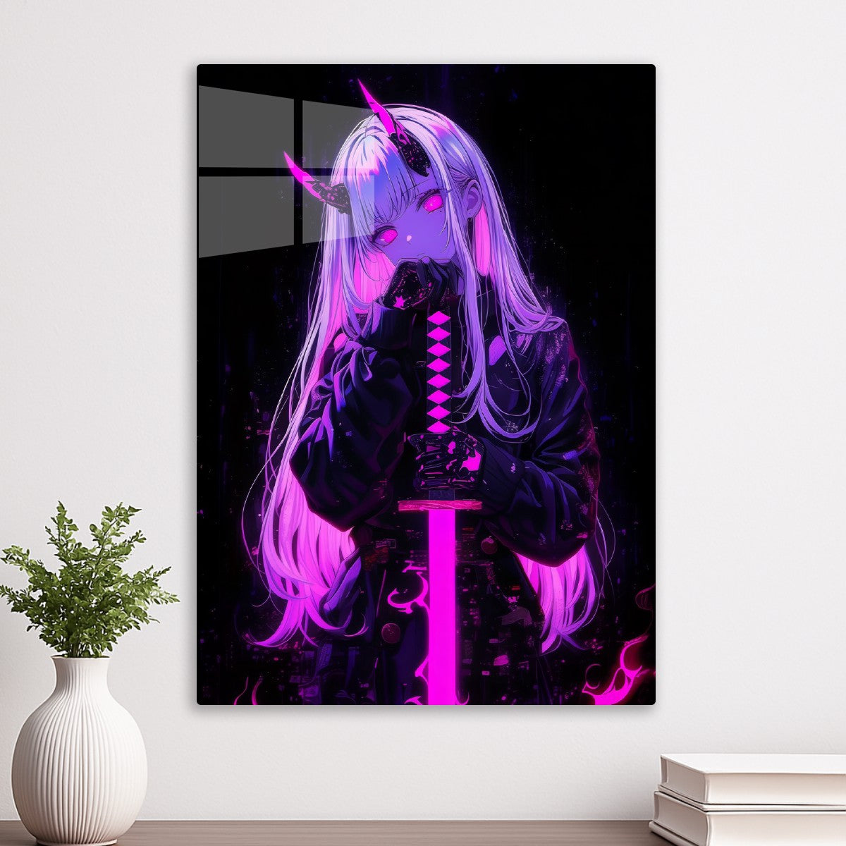 Pink Neon Demon Anime Girl