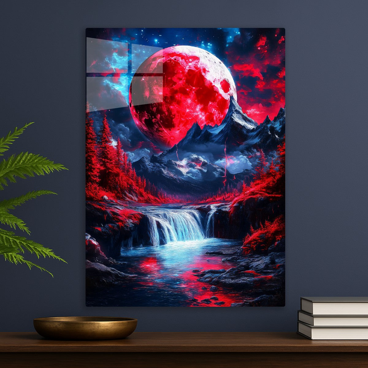 Crimson Moonlit Cascade