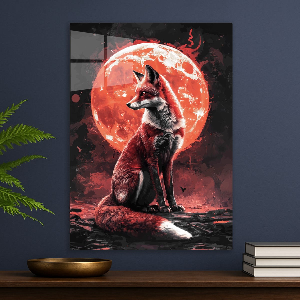 Fox and Glowing red moon