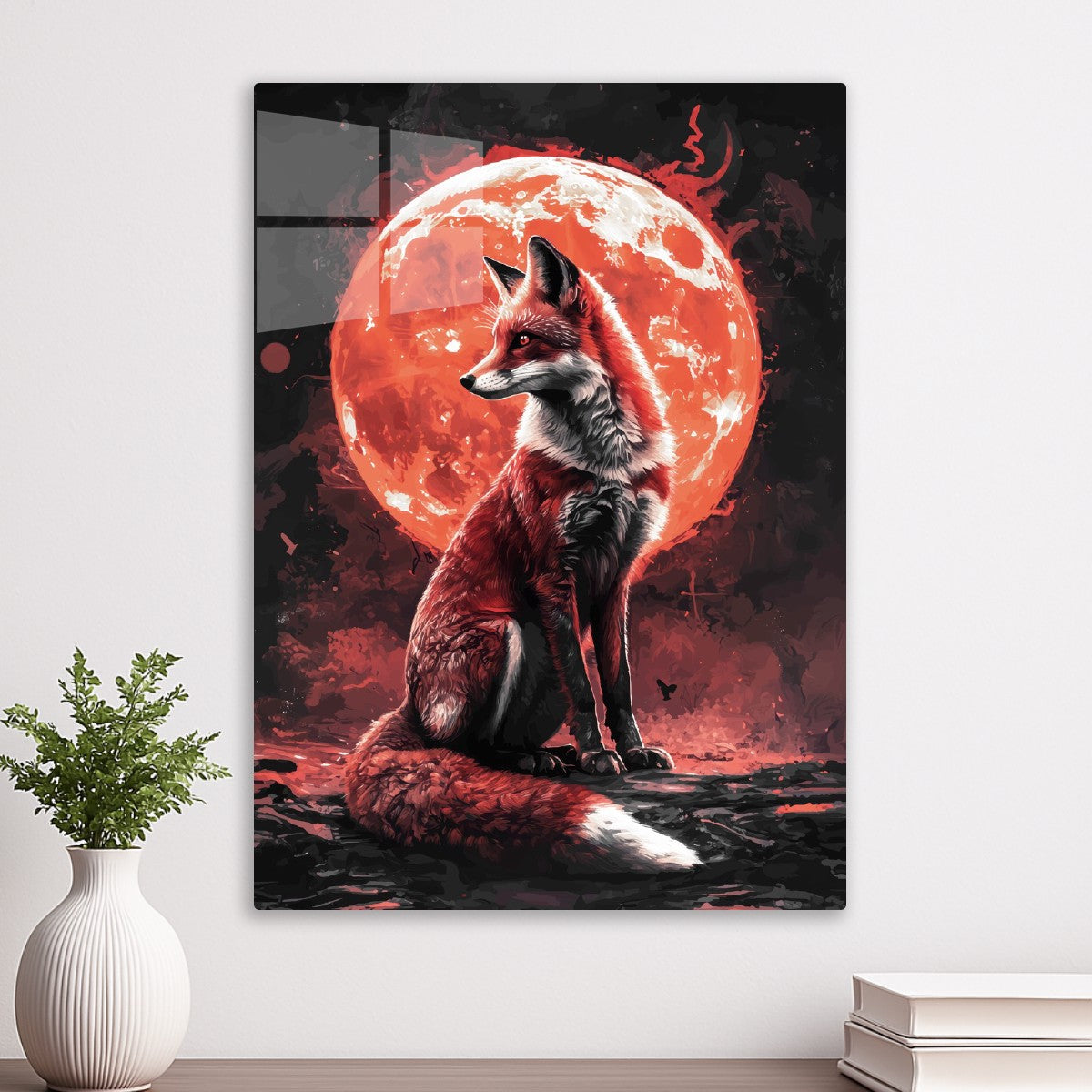 Fox and Glowing red moon