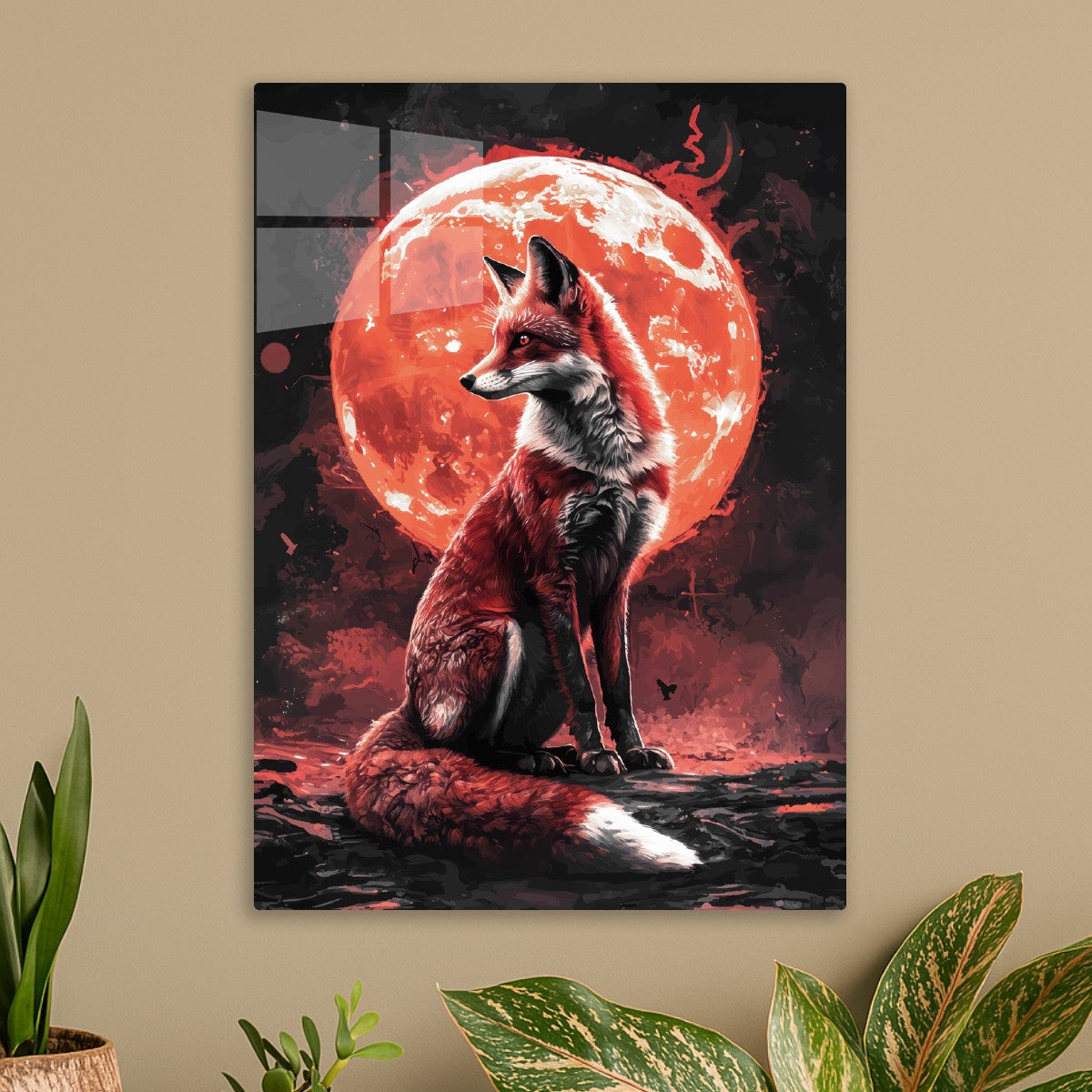 Fox and Glowing red moon