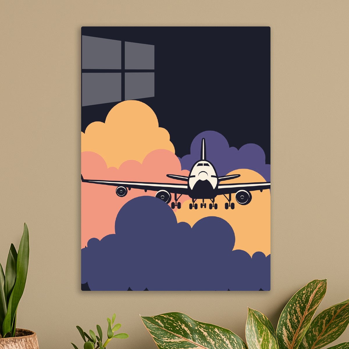 Aircraft and colorful clouds