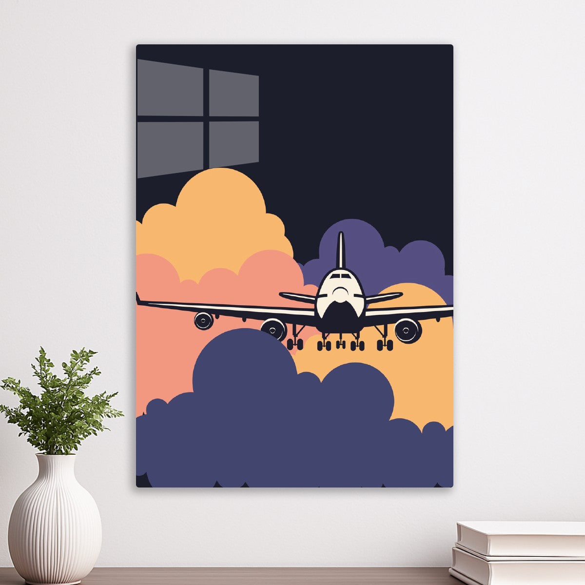 Aircraft and colorful clouds