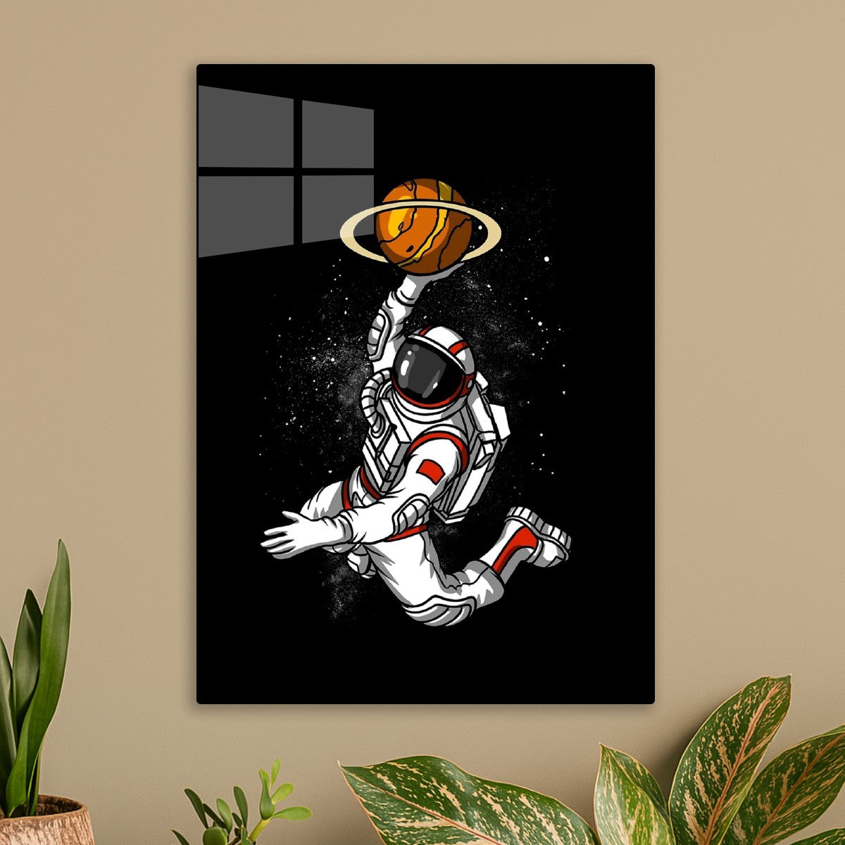 Astronaut playing basketball in space