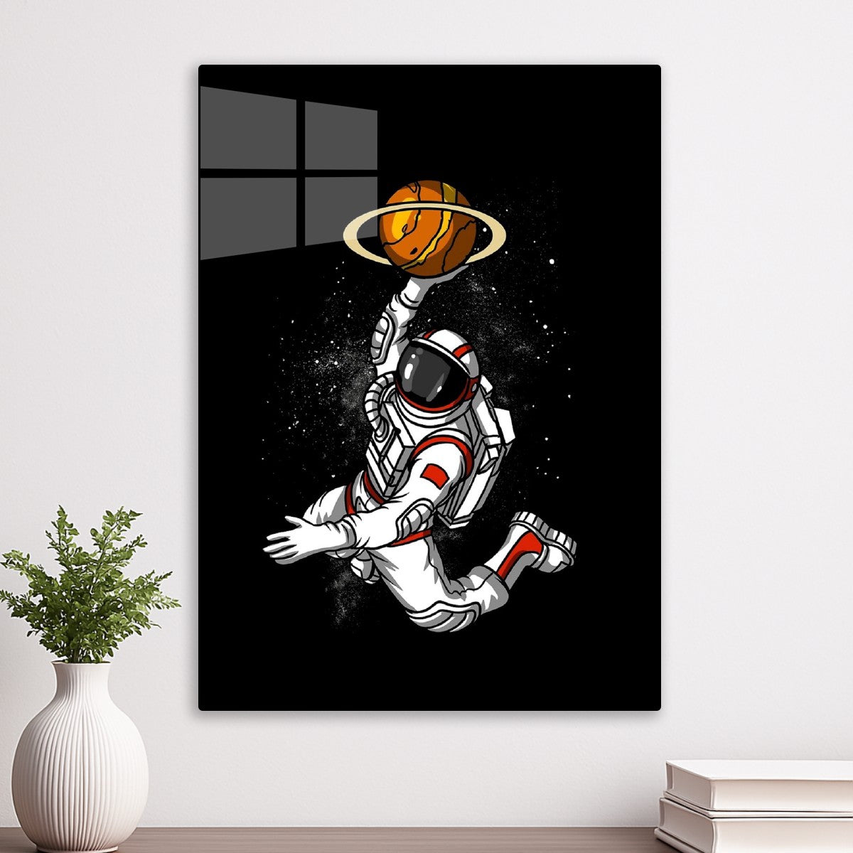 Astronaut playing basketball in space