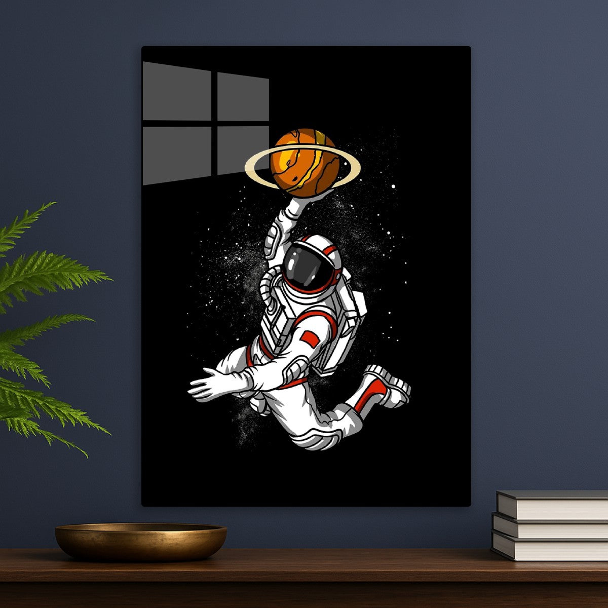 Astronaut playing basketball in space