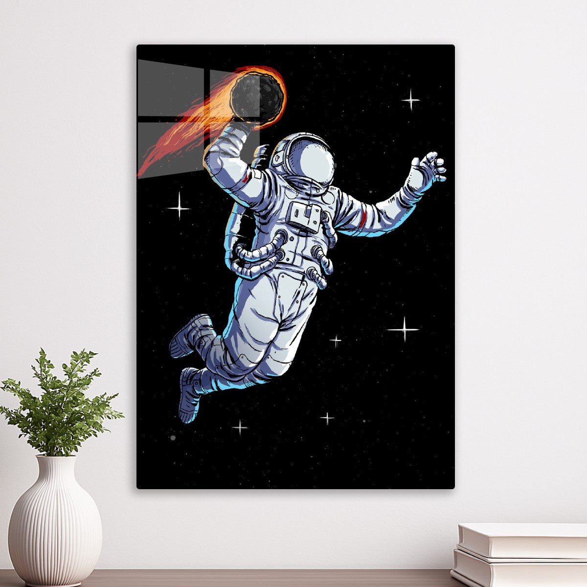 Astronaut throwing a fire ball