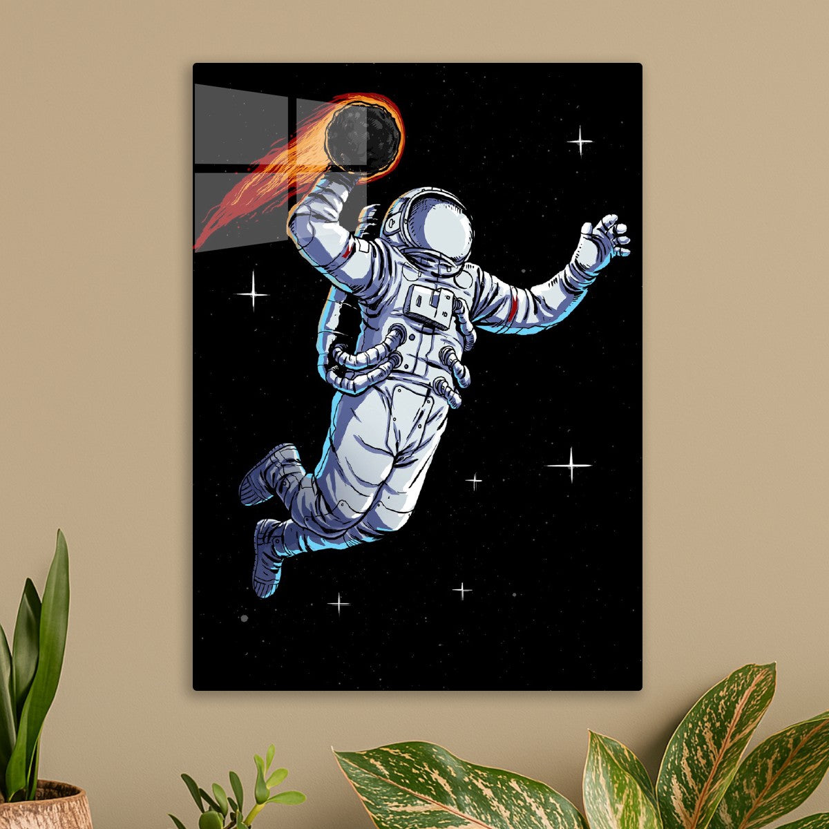 Astronaut throwing a fire ball