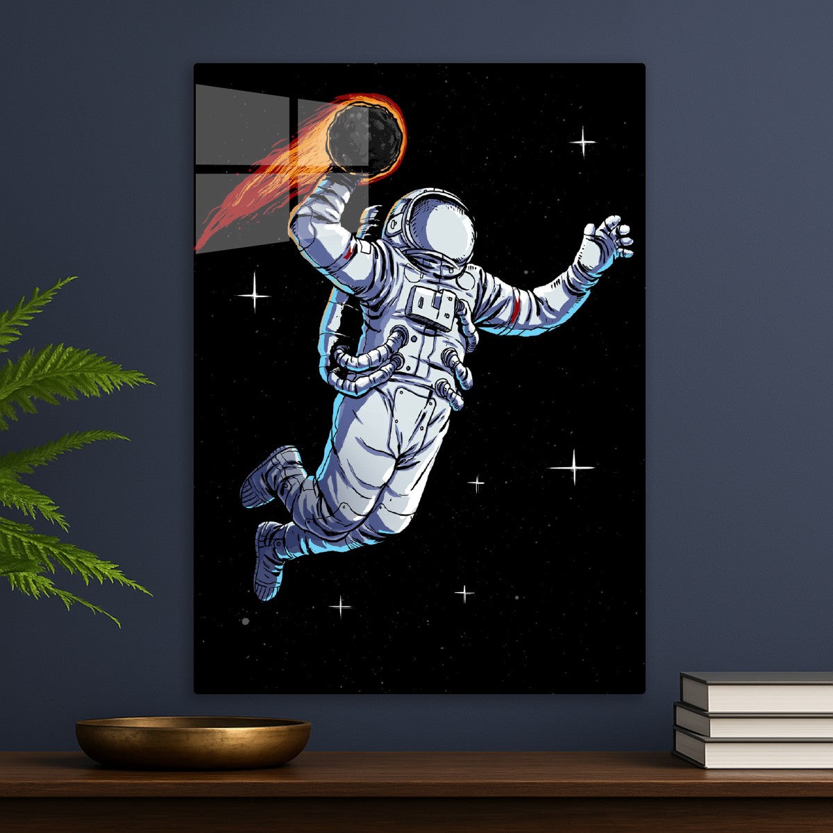 Astronaut throwing a fire ball