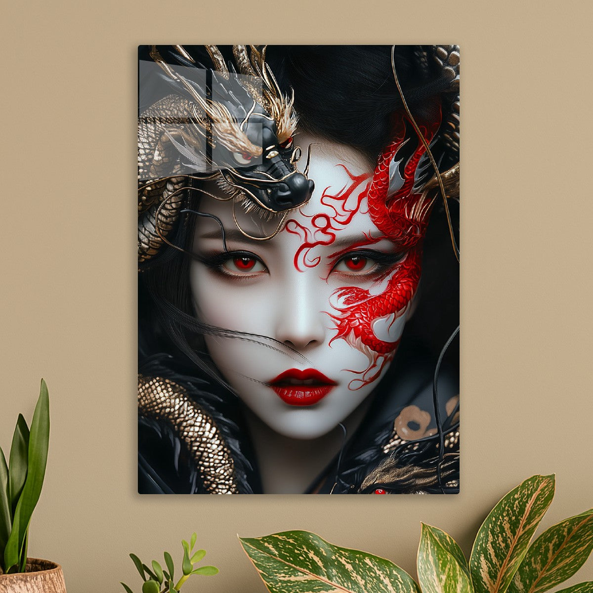 Japanese geisha and dragon 