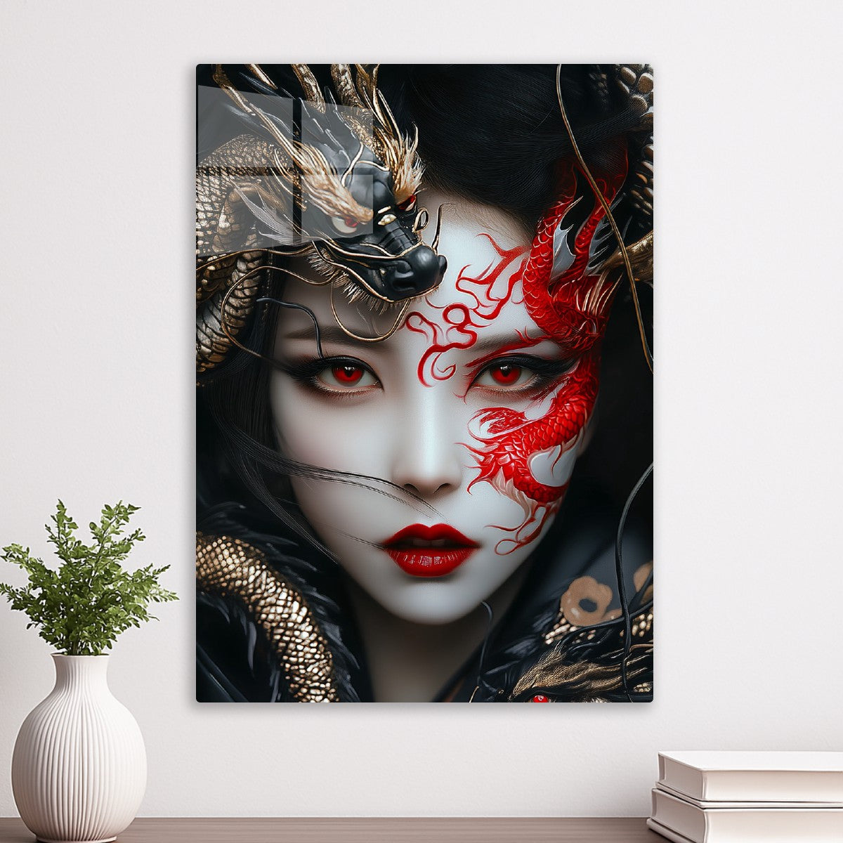 Japanese geisha and dragon 