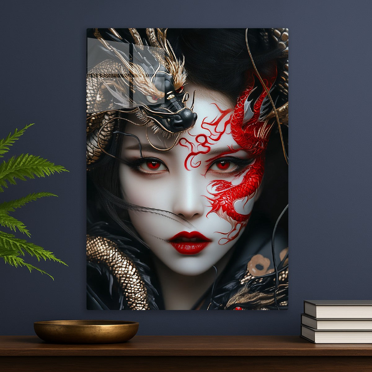 Japanese geisha and dragon 