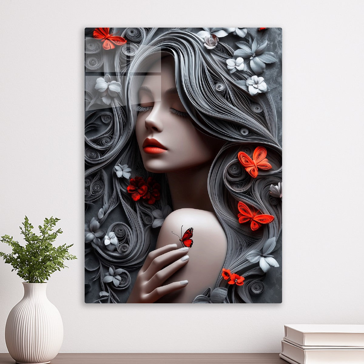 Fantasy Girl and red butterflies