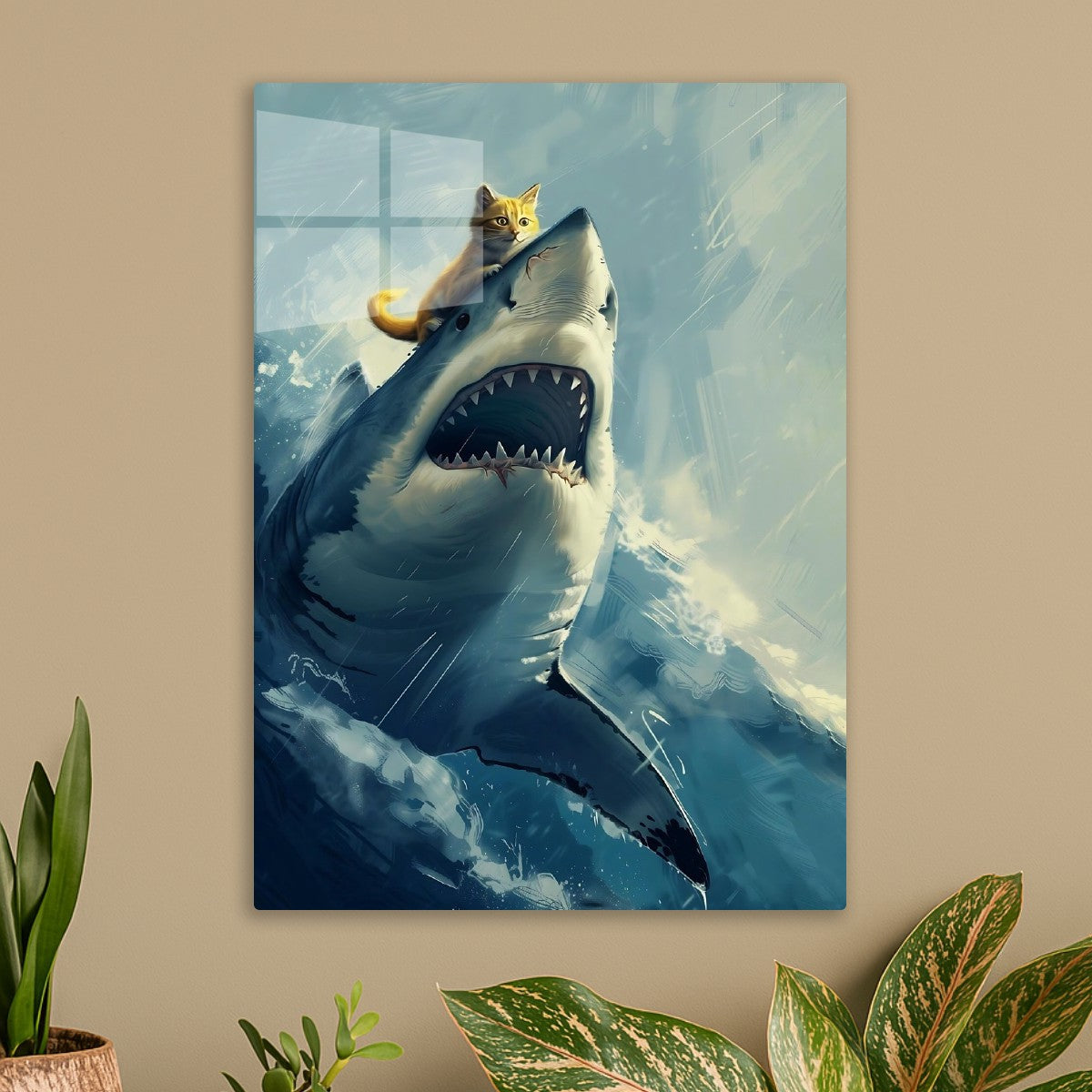 Yellow Cat Riding Shark