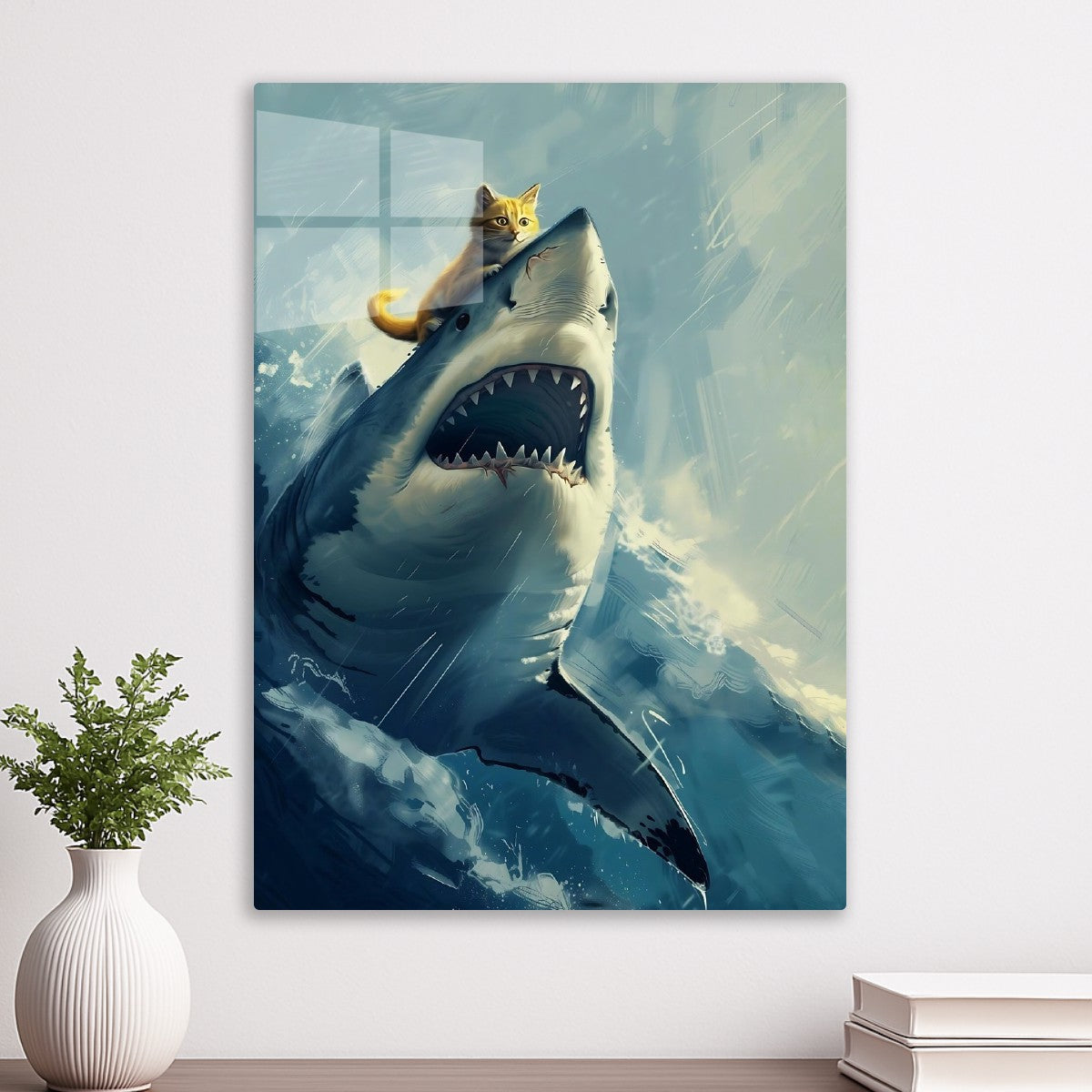 Yellow Cat Riding Shark