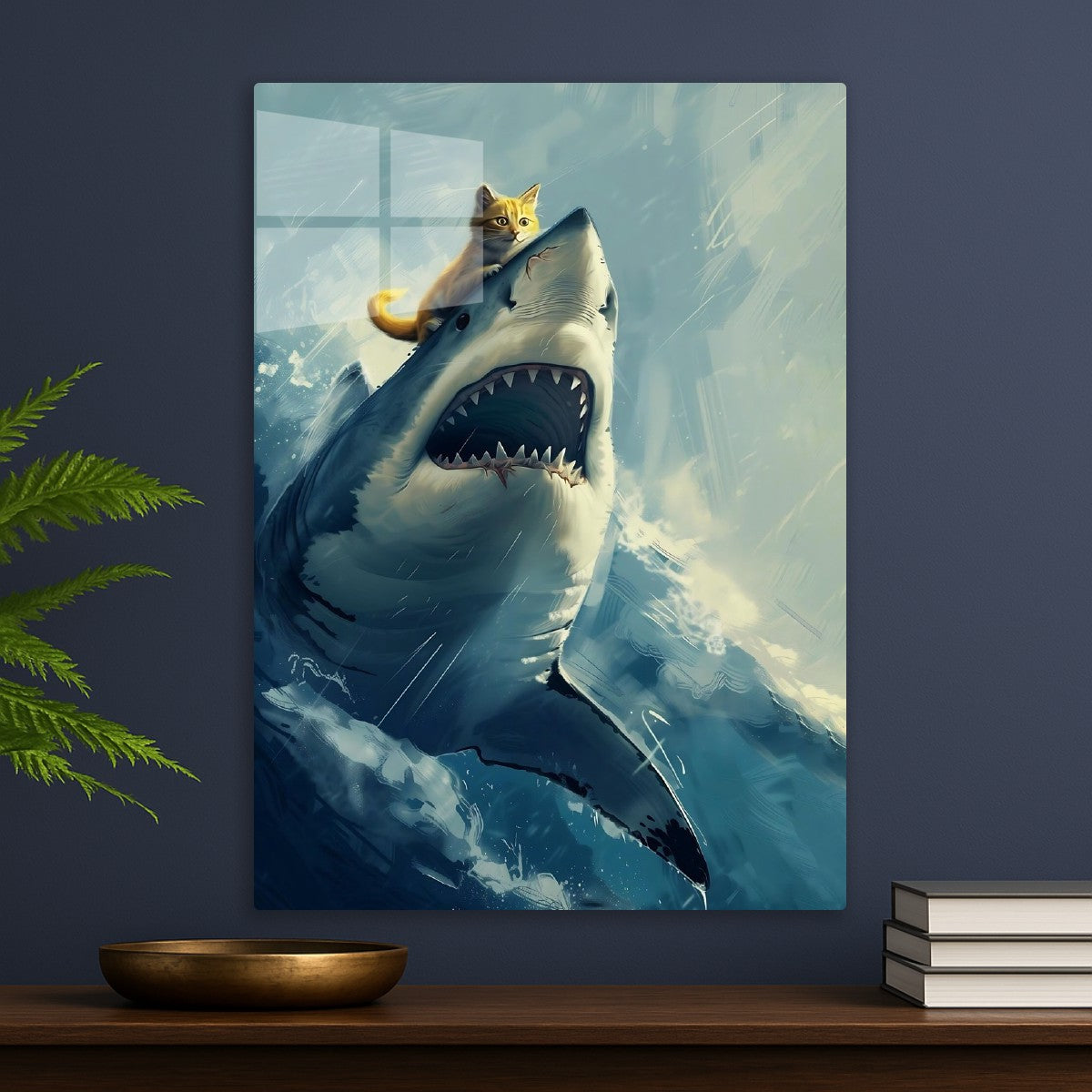 Yellow Cat Riding Shark