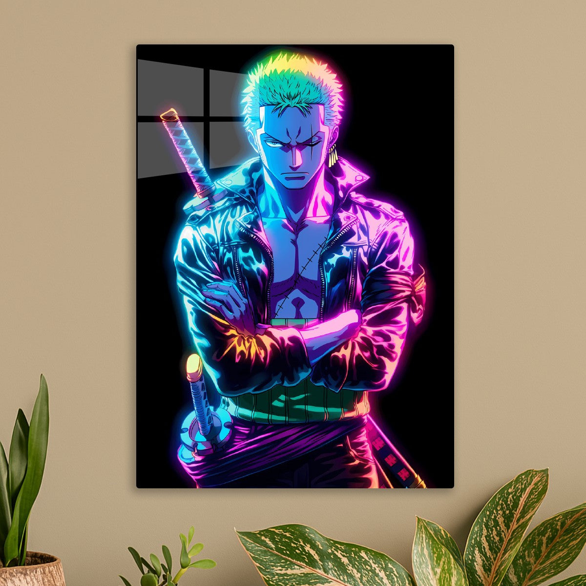Roronoa zoro neon portrait, One Piece