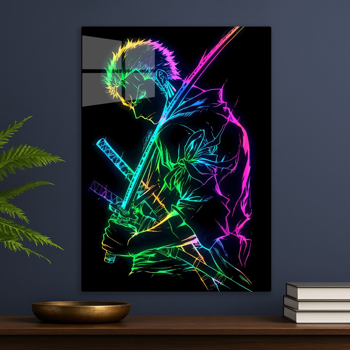 Roronoa Zoro neon illustration, One Piece