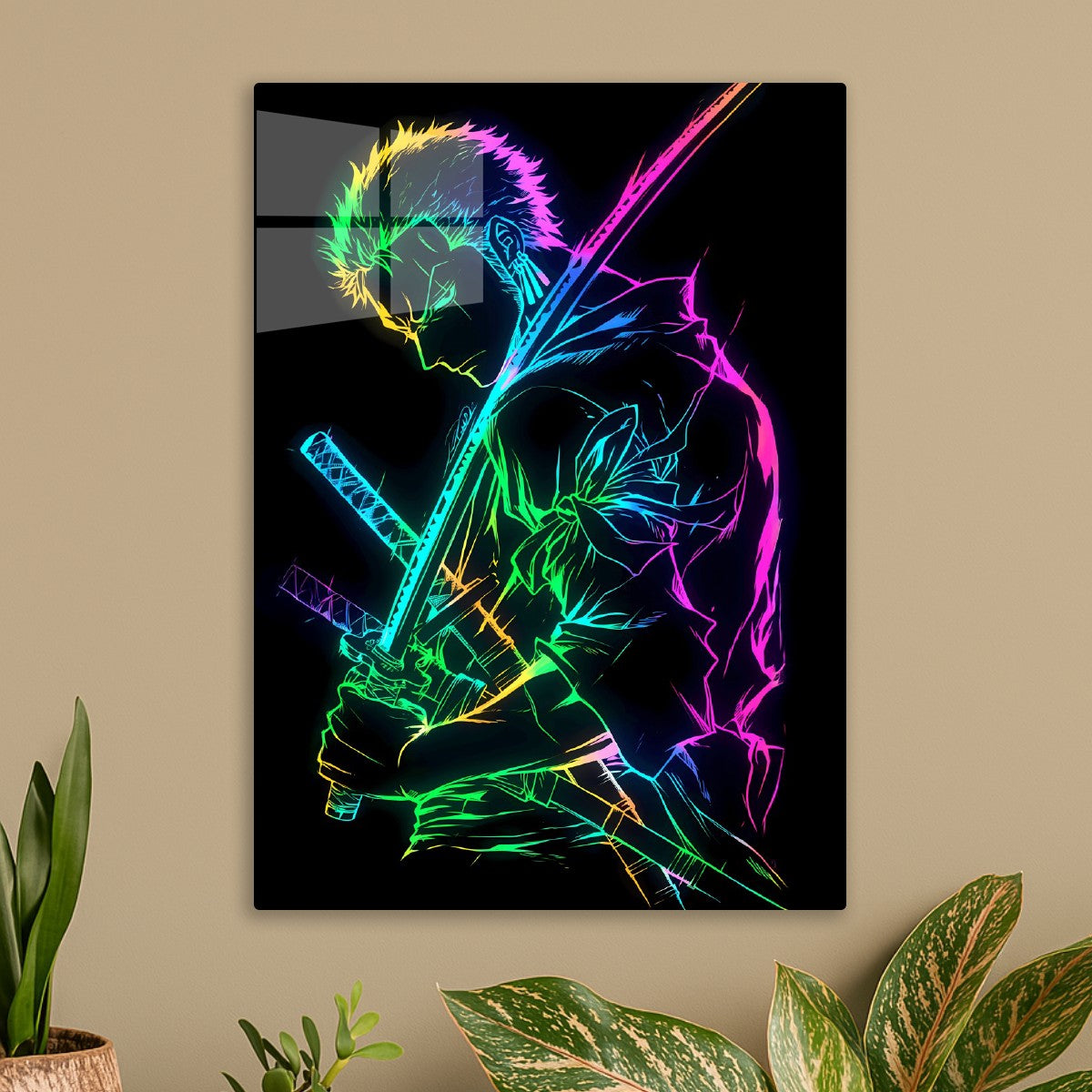 Roronoa Zoro neon illustration, One Piece