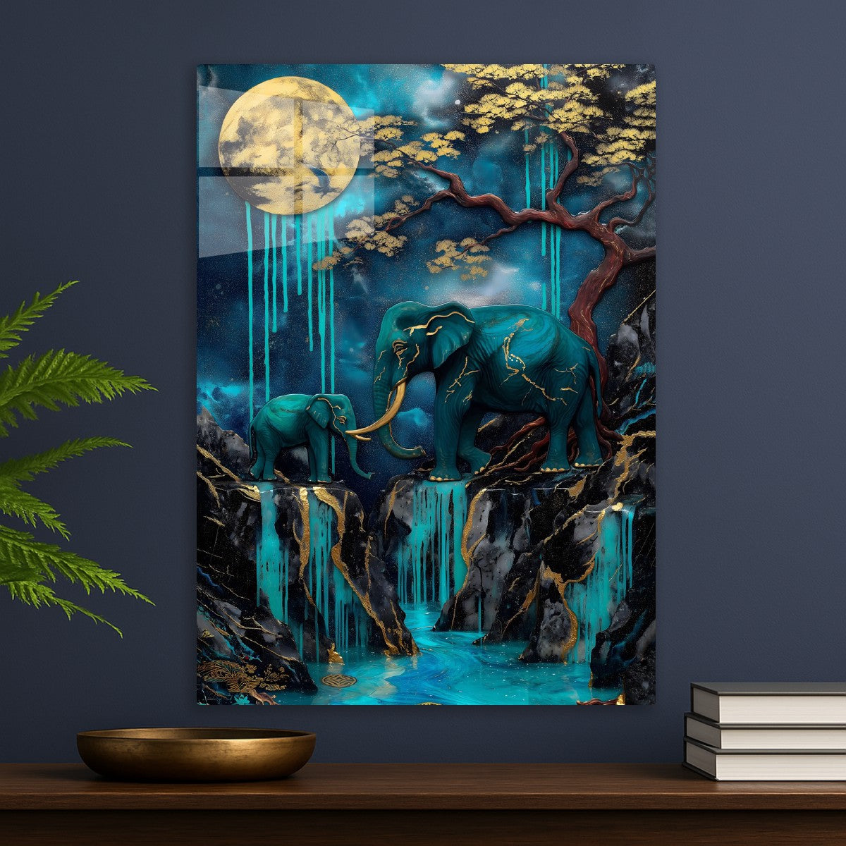 Moonlit Elephants' Journey