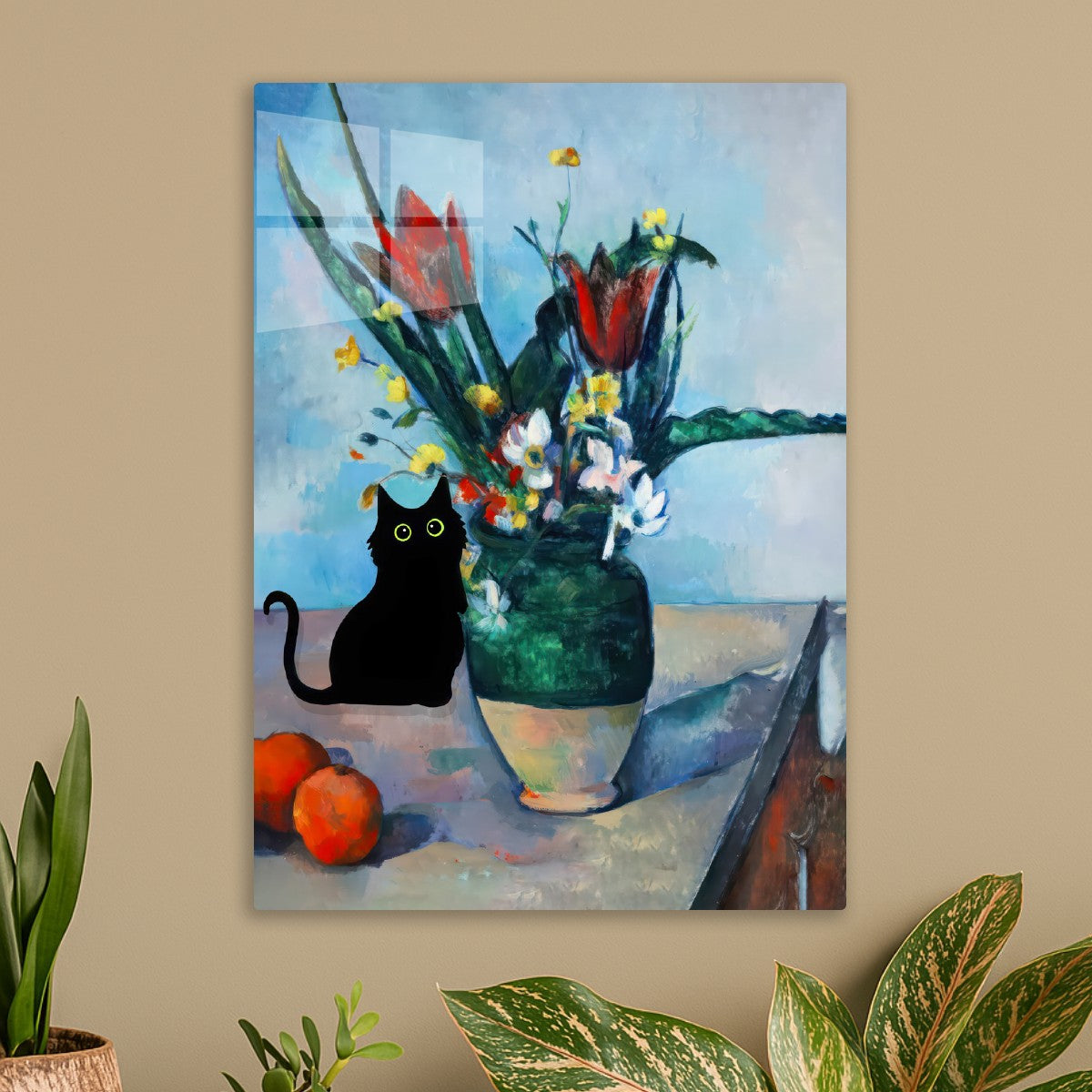 Black Cat Vase of Tulips