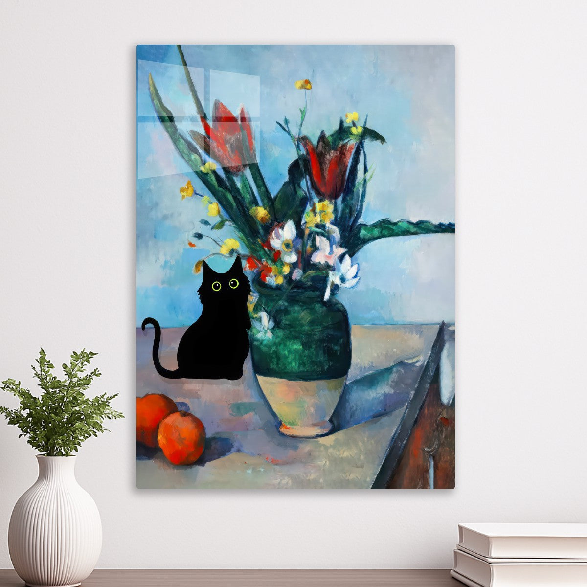 Black Cat Vase of Tulips