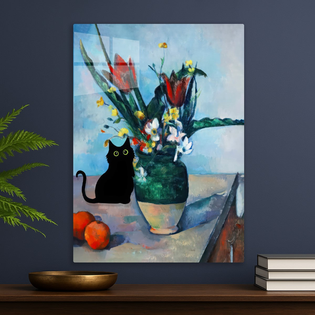 Black Cat Vase of Tulips