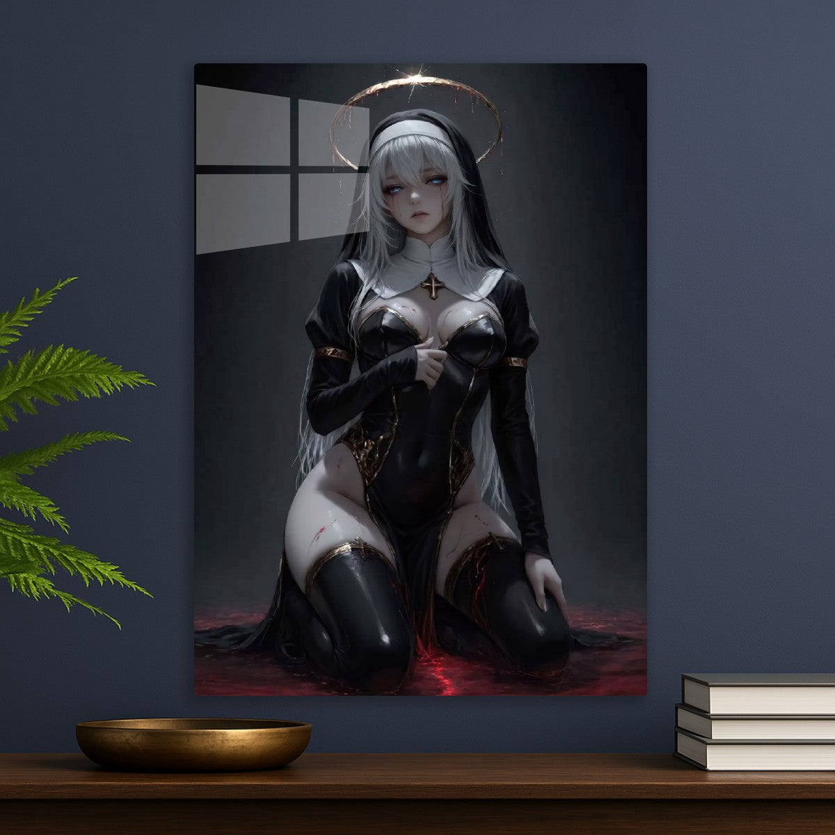Anime Nun with Halo and Blood