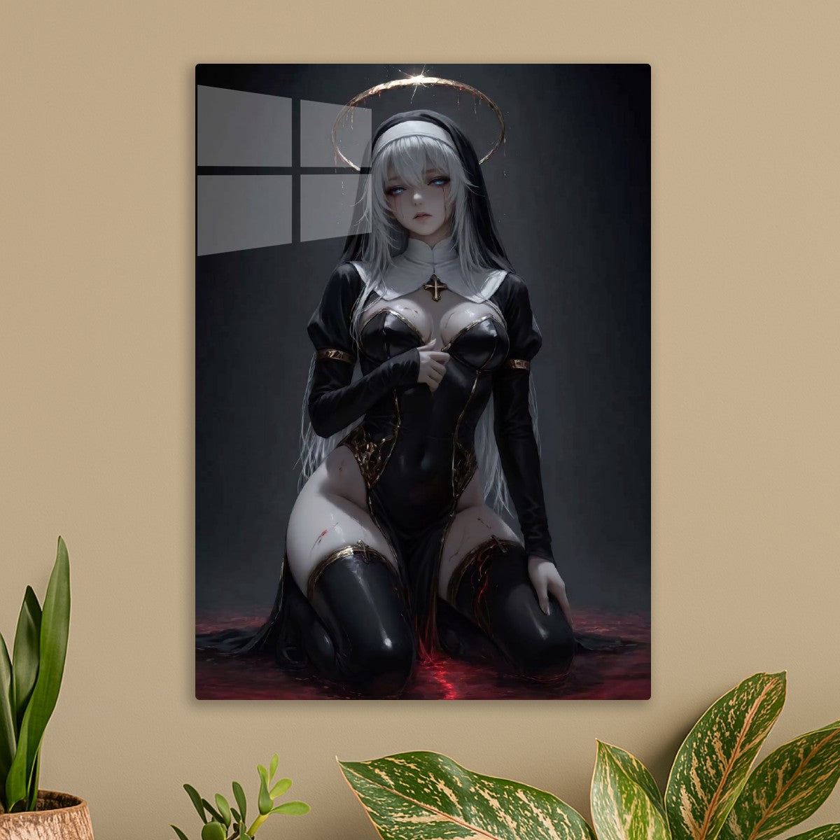 Anime Nun with Halo and Blood