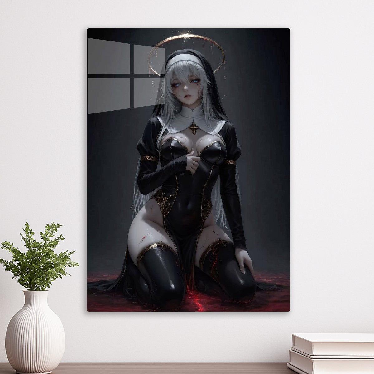 Anime Nun with Halo and Blood