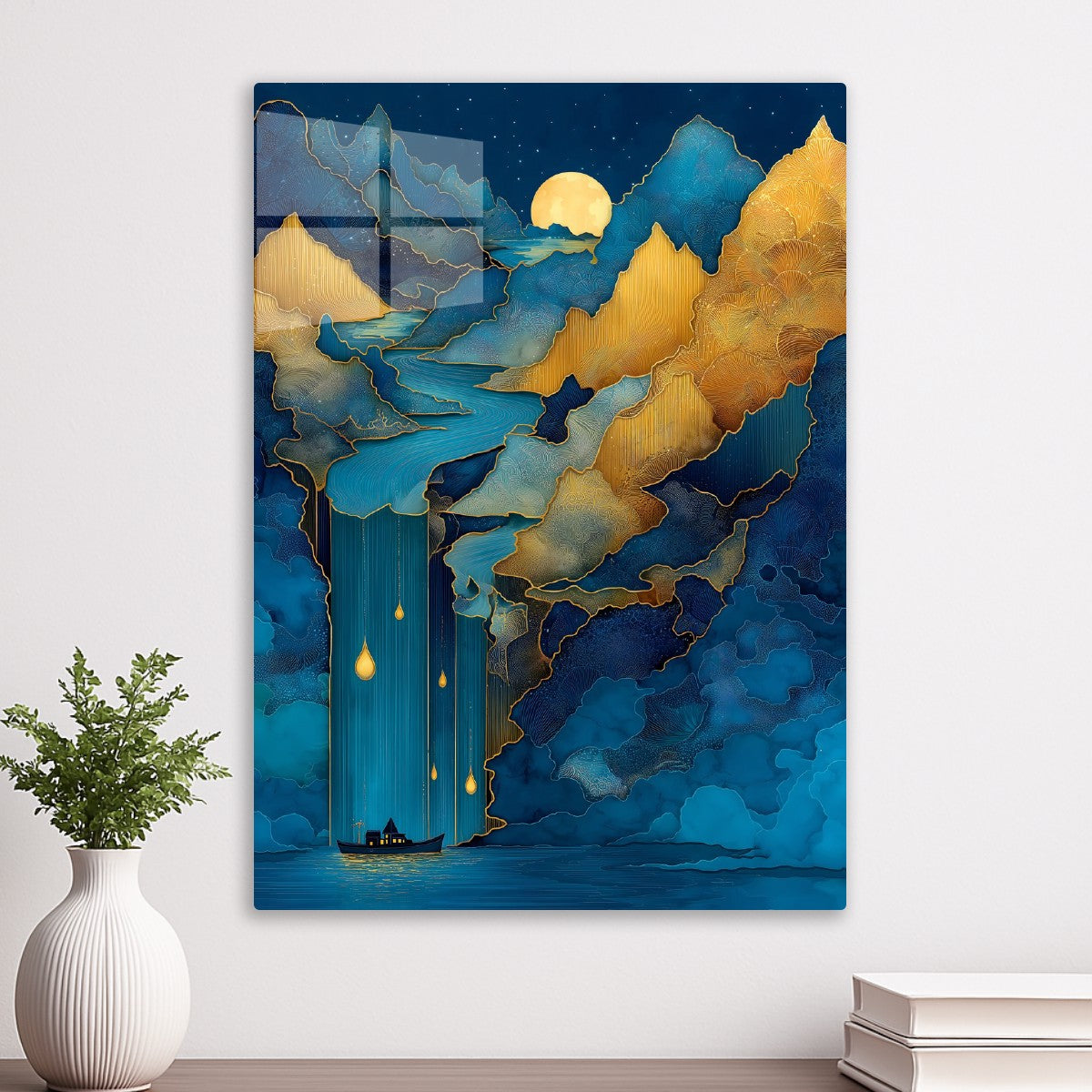 Golden Moonlit Cascade