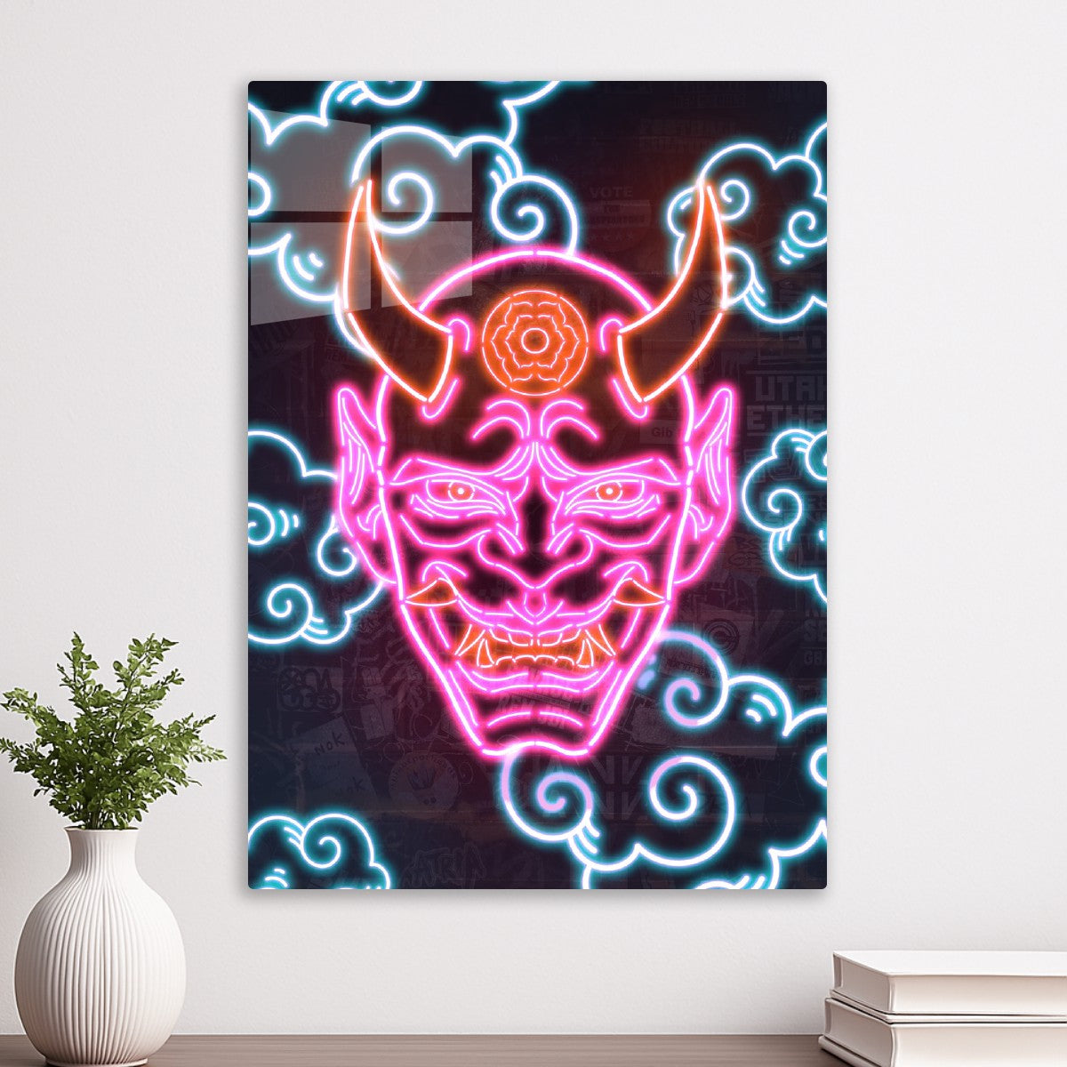Neon Japanese Hannya Mask