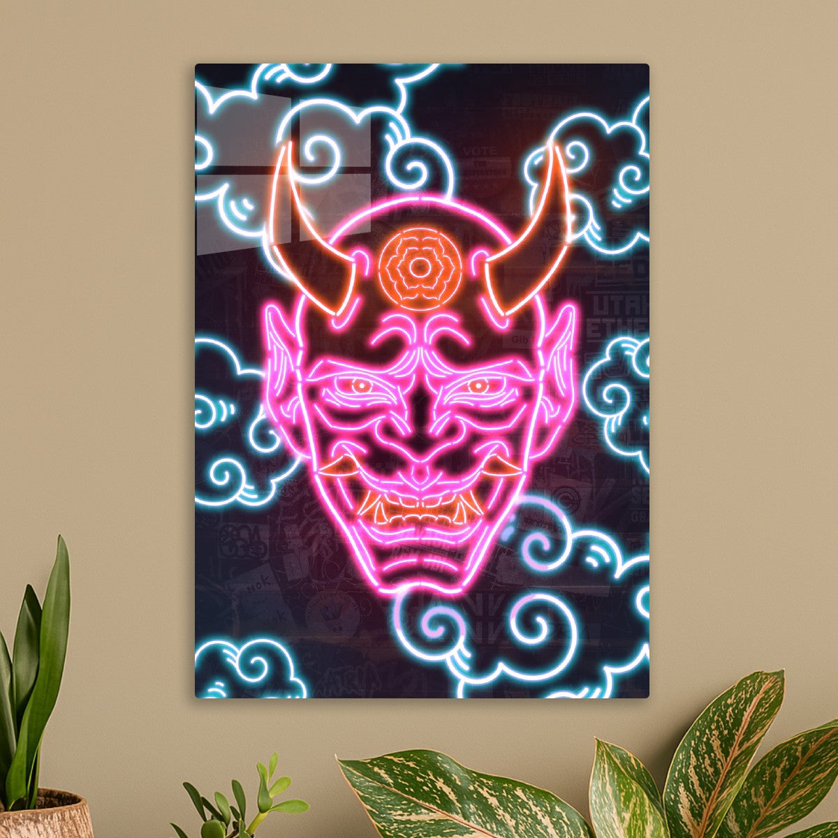 Neon Japanese Hannya Mask