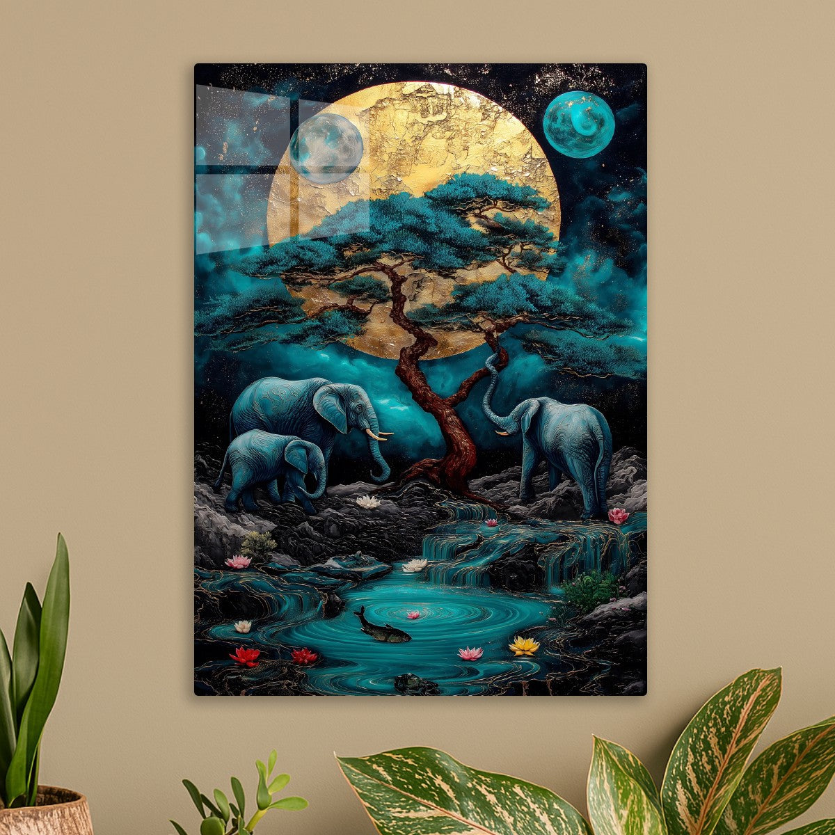 Moonlit Elephants' Oasis