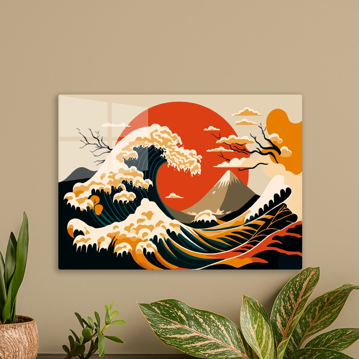 The great wave off Kanagawa and sunset