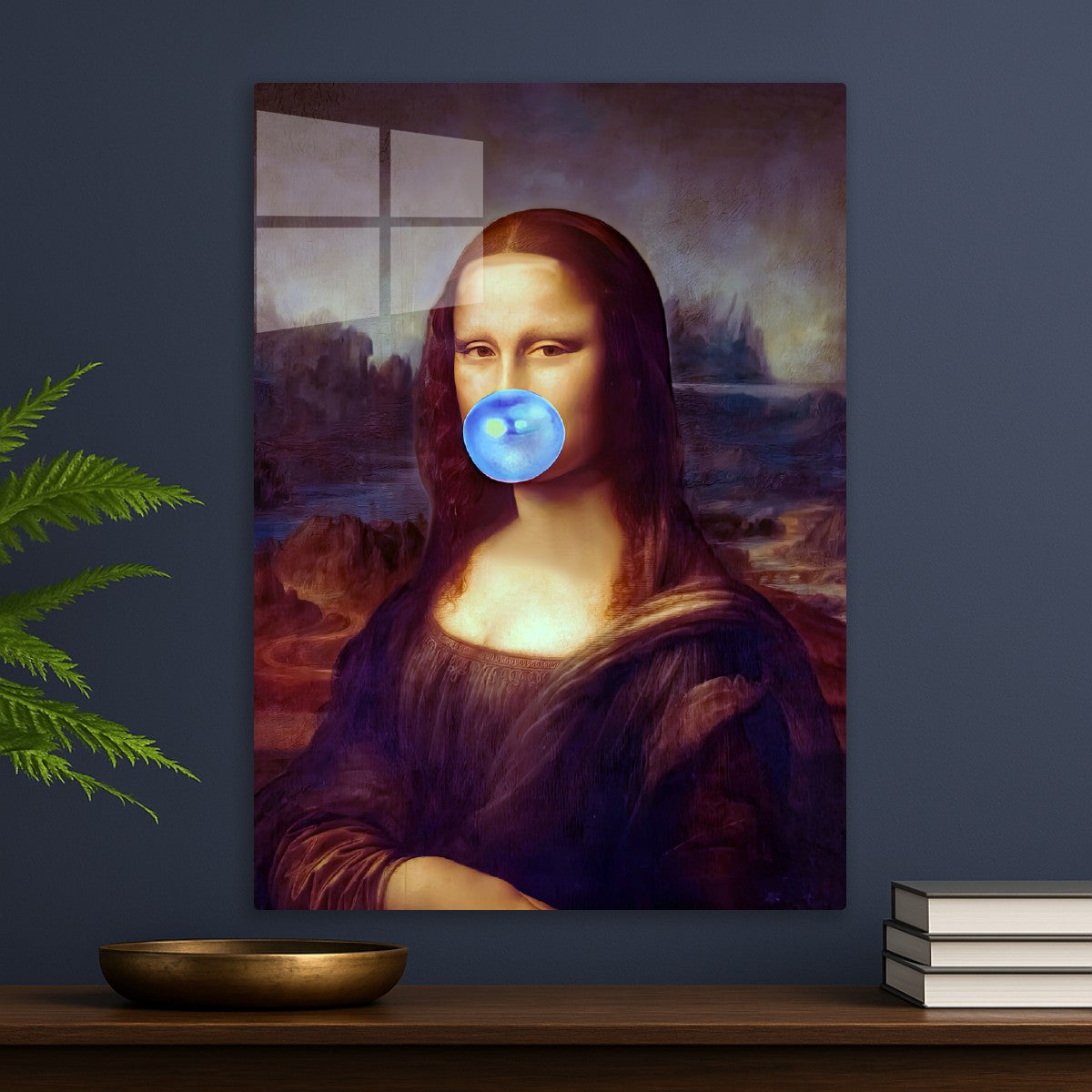 Mona Lisa art and blue bubble 