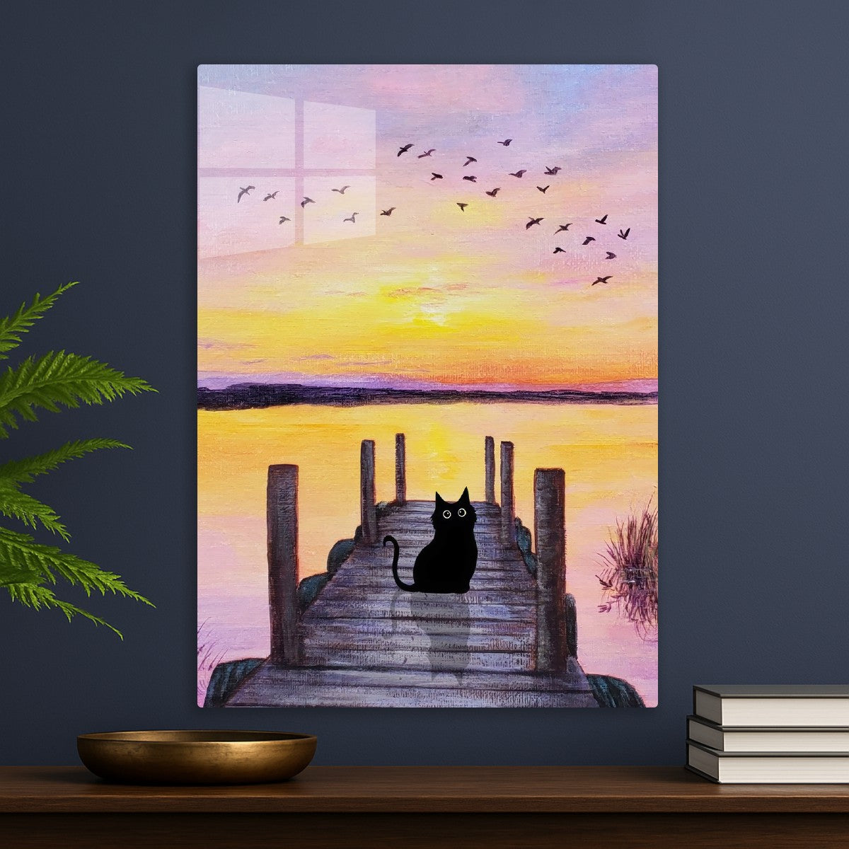 Dock painting of monet black cat 