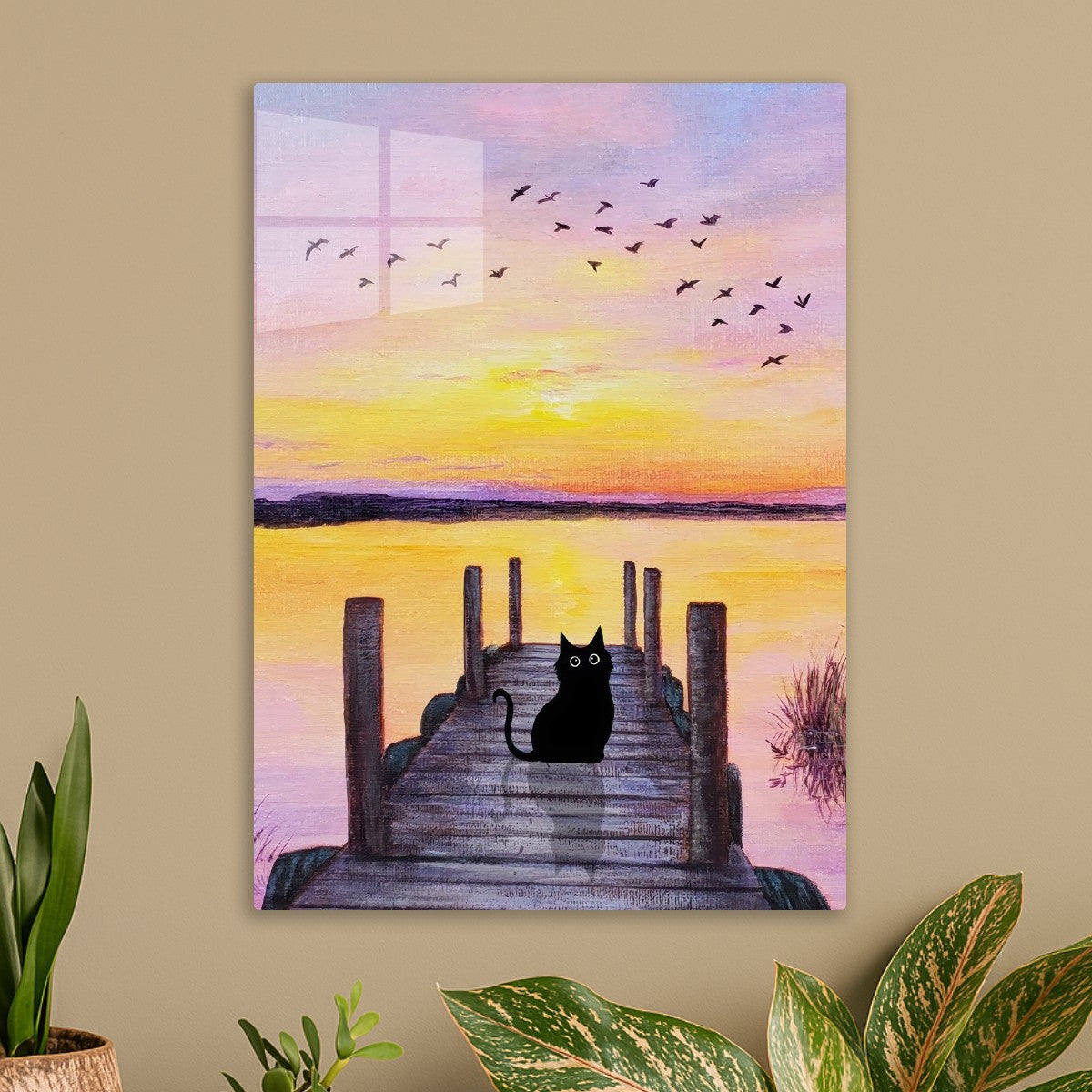 Dock painting of monet black cat 