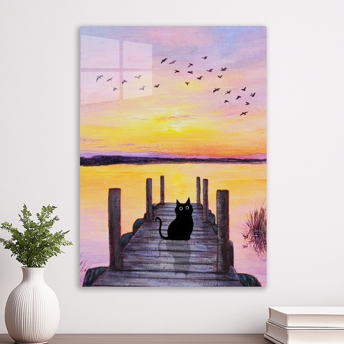 Dock painting of monet black cat 