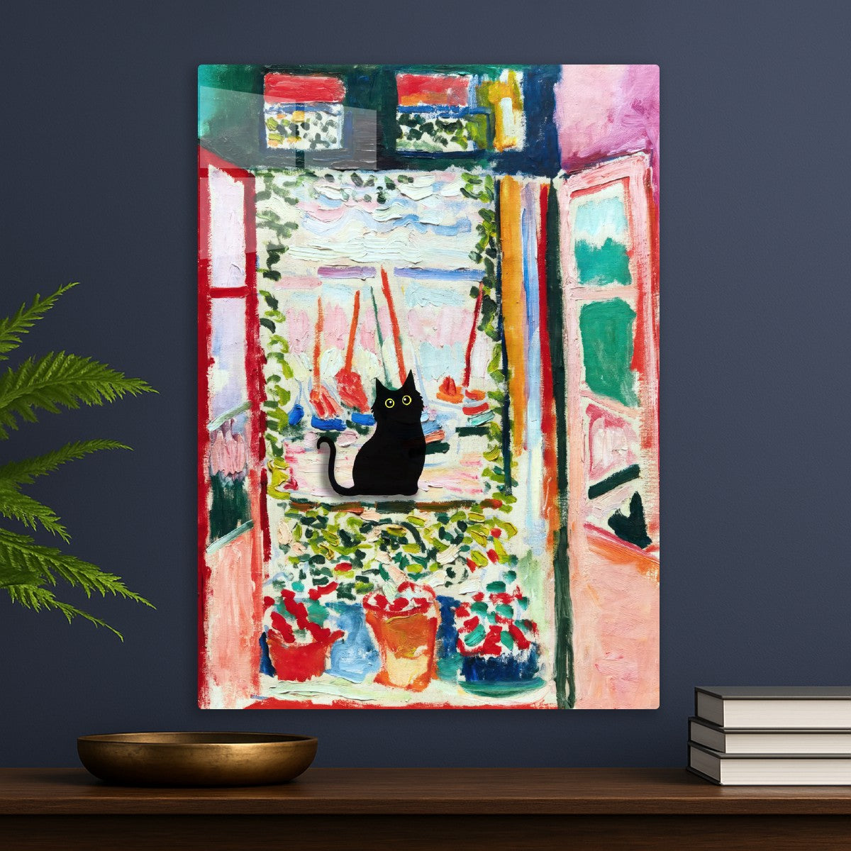 Black cat Open Window Art
