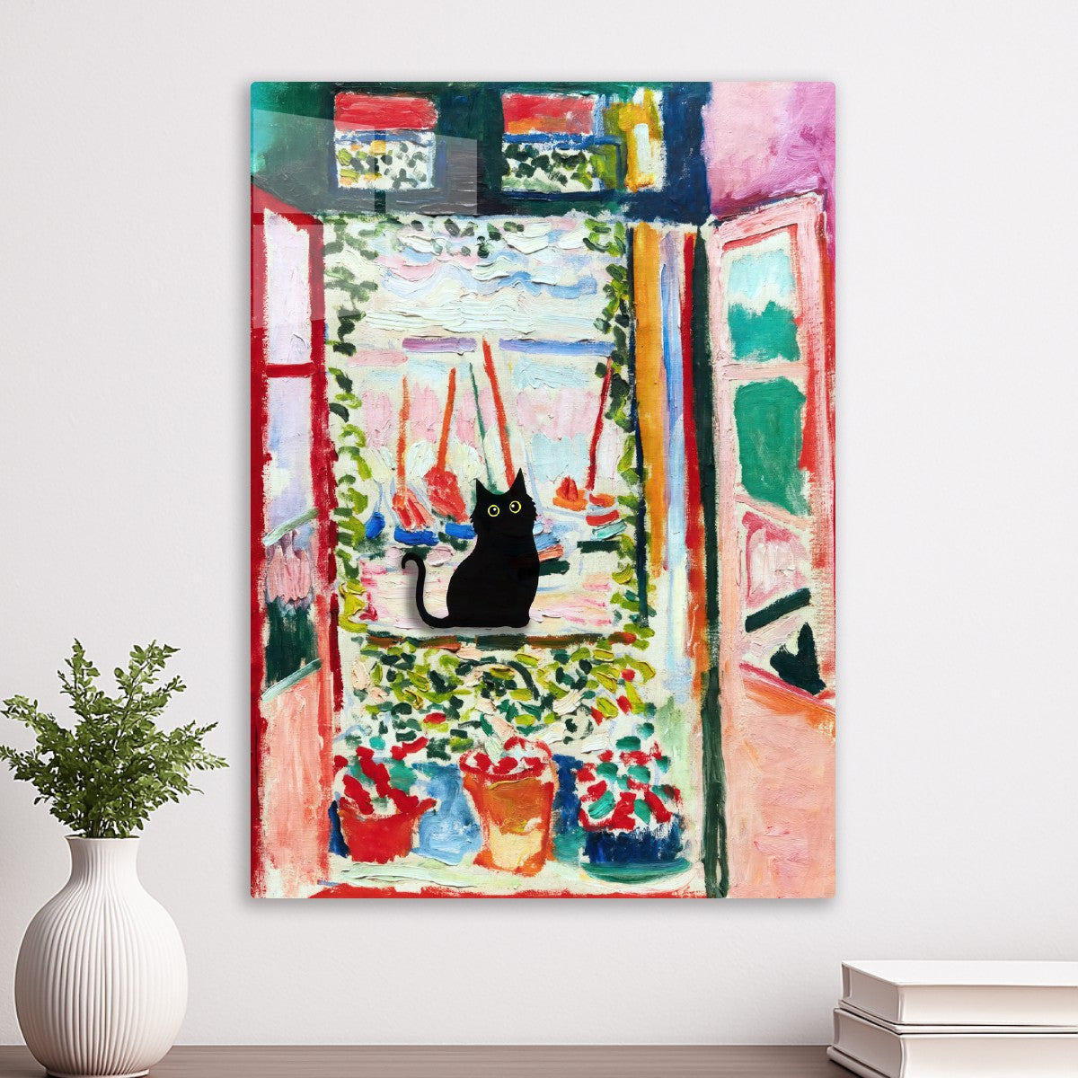 Black cat Open Window Art