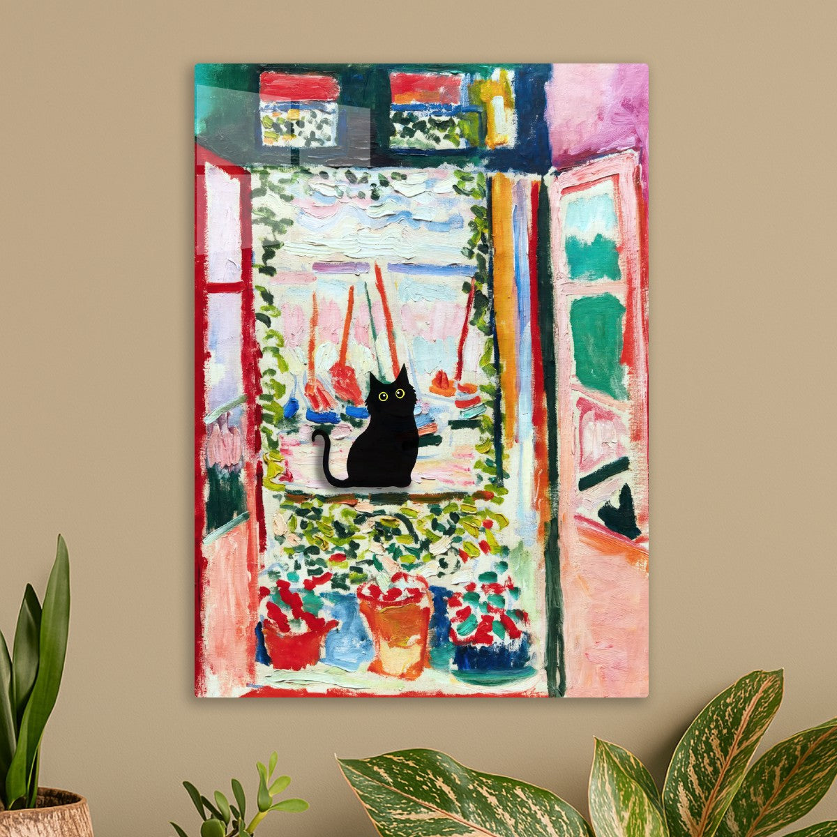 Black cat Open Window Art