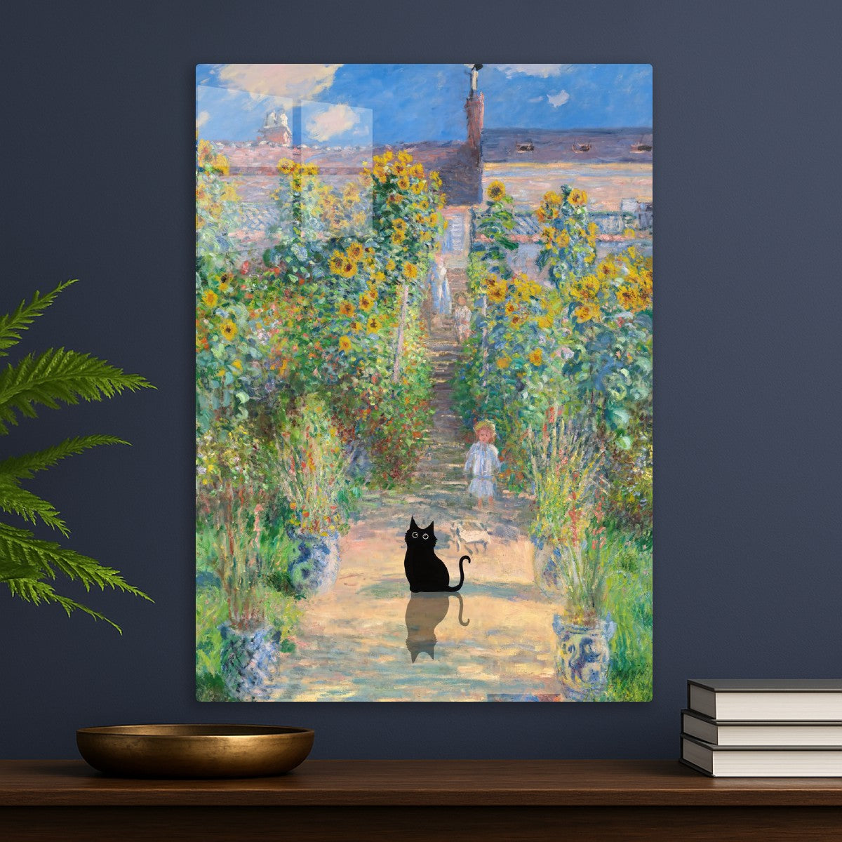Black cat, garden at vetheuil