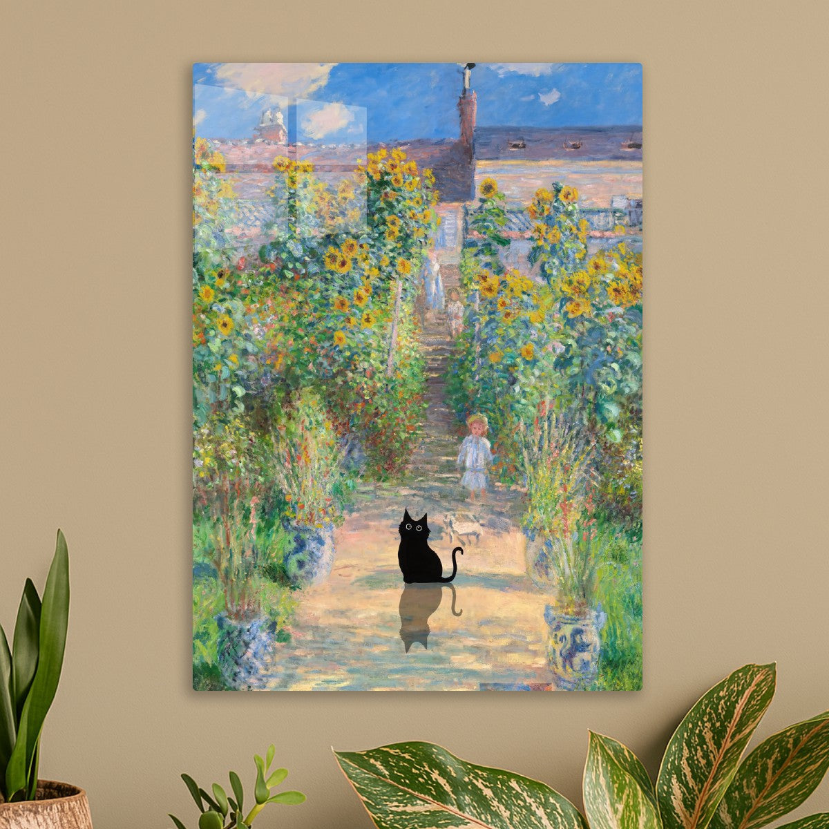 Black cat, garden at vetheuil